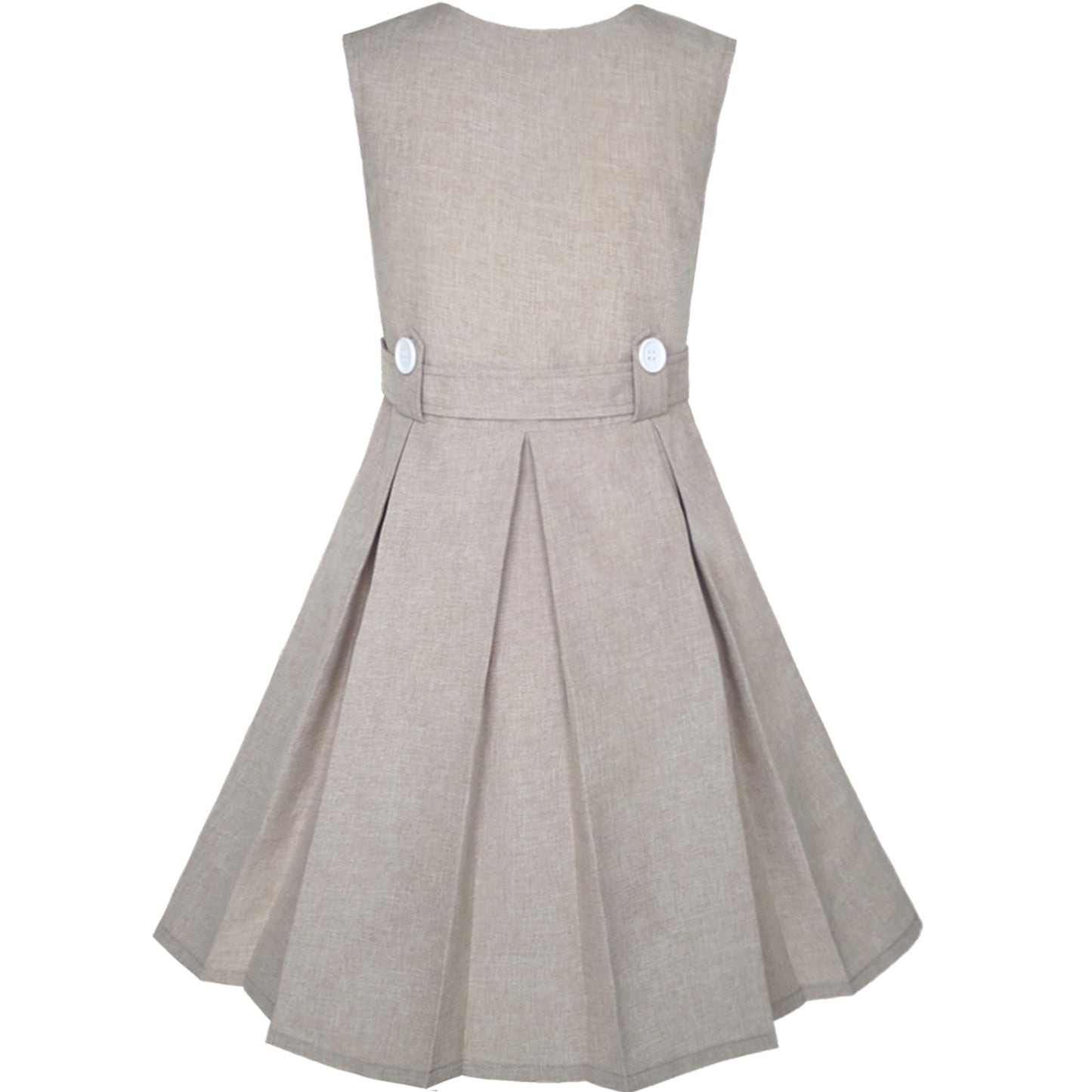 Girls Dress Khaki Button Back School Pleated Hem Size 6-14 Years