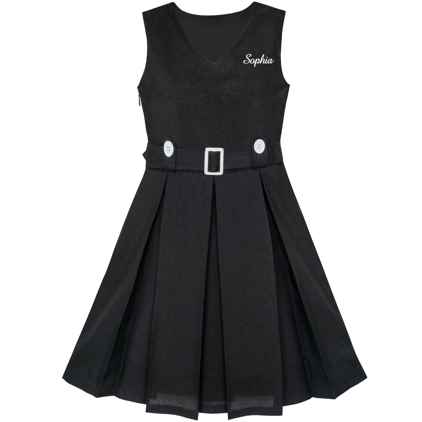 Girls Dress Khaki Button Back School Pleated Hem Size 6-14 Years