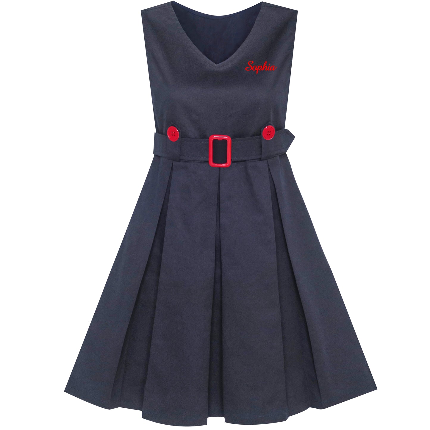 Girls Dress Khaki Button Back School Pleated Hem Size 6-14 Years