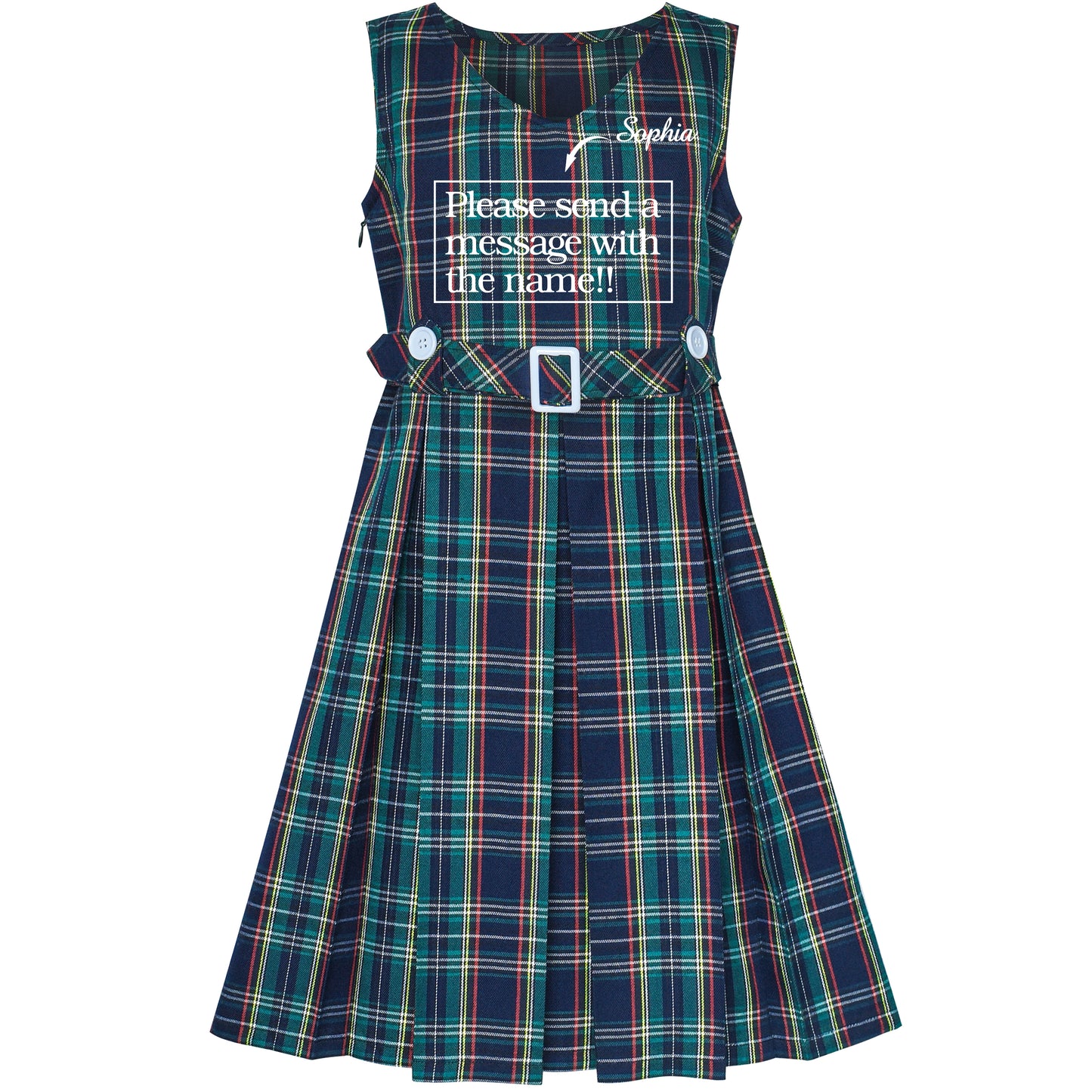 Girls Dress Khaki Button Back School Pleated Hem Size 6-14 Years