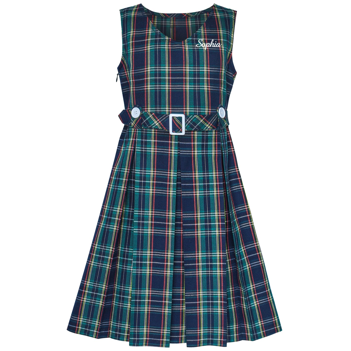 Girls Dress Khaki Button Back School Pleated Hem Size 6-14 Years