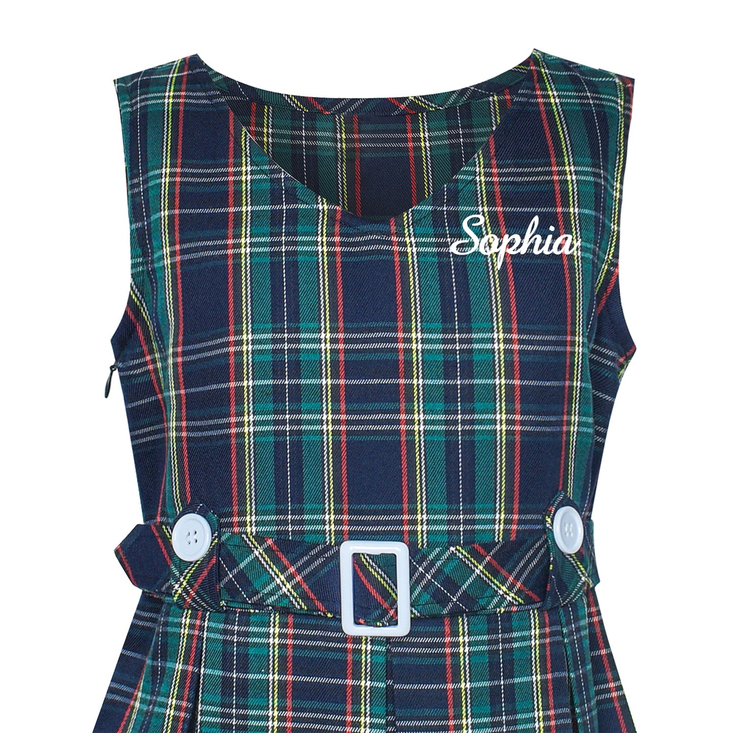 Girls Dress Khaki Button Back School Pleated Hem Size 6-14 Years