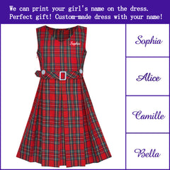 Girls Dress Khaki Button Back School Pleated Hem Size 6-14 Years