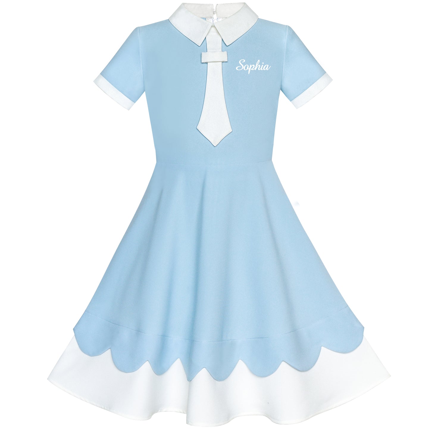 Girls Dress Back School Uniform Navy Collar Tie Short Sleeve Size 5-12 Years