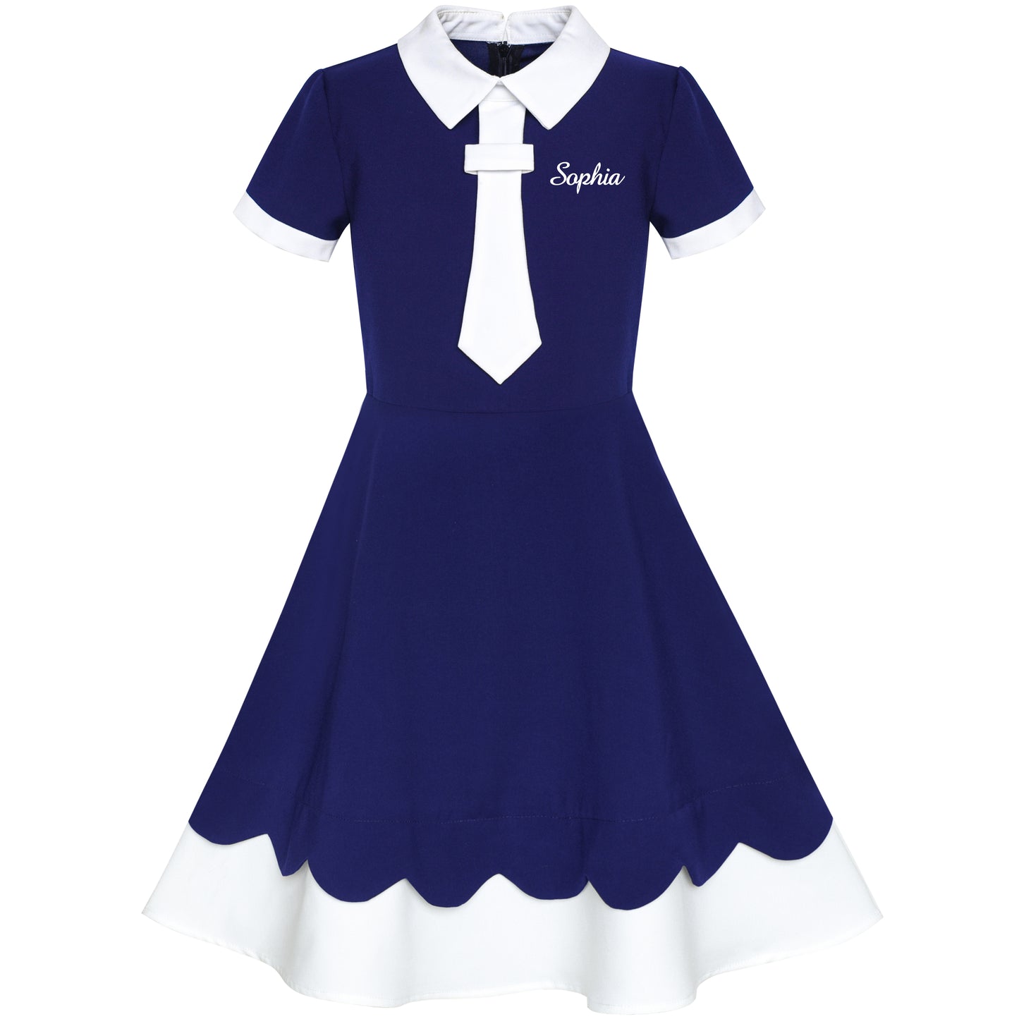 Girls Dress Back School Uniform Navy Collar Tie Short Sleeve Size 5-12 Years