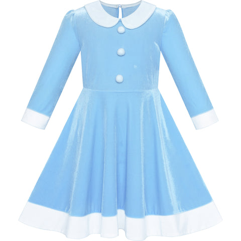 Girls Dress Rhinestone Ruffle Mock Collar Puff Sleeve Christmas Party Size 4-14 Years