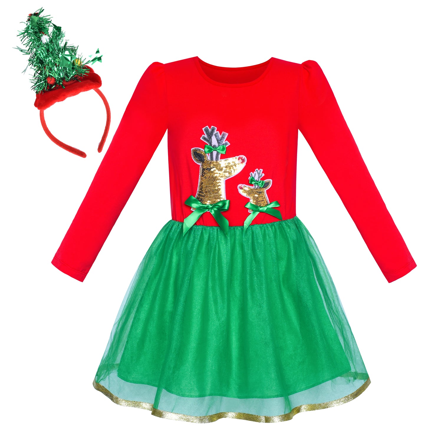 Sunny Fashion Girls Christmas Tree Tulle Dress with Headband