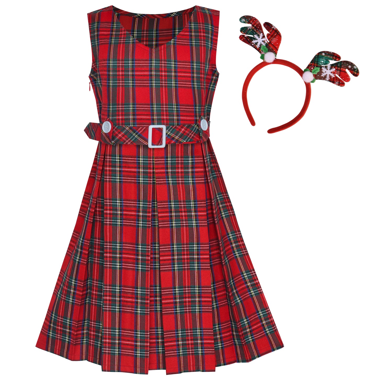 Girls Dress Khaki Button Back School Pleated Hem Size 6-14 Years