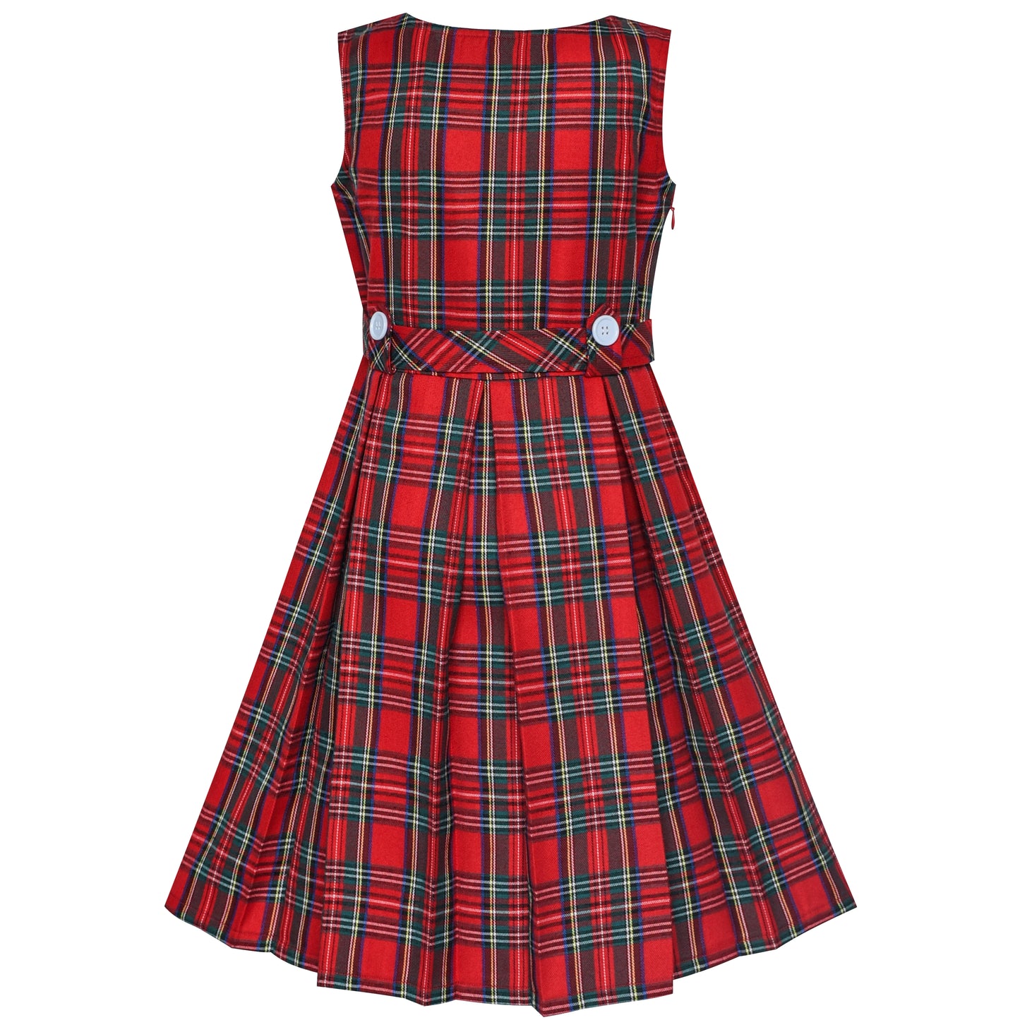 Girls Dress Khaki Button Back School Pleated Hem Size 6-14 Years