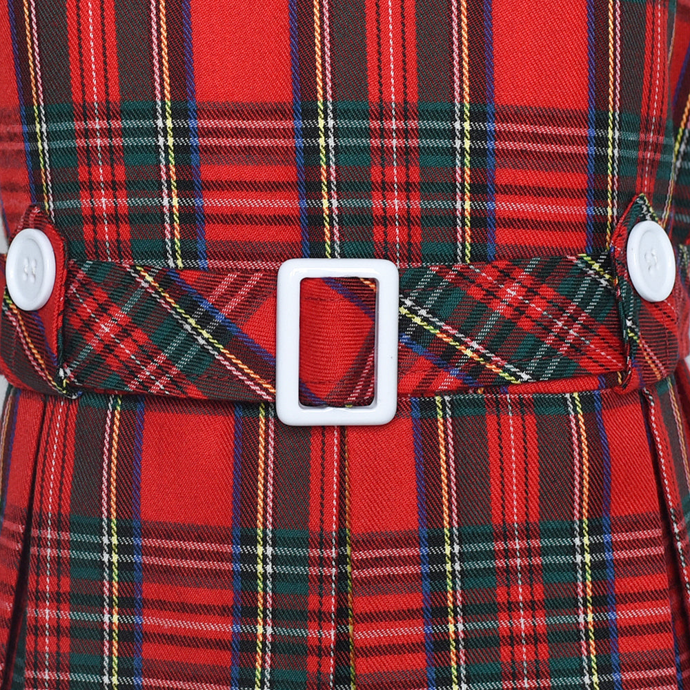 Girls Dress Khaki Button Back School Pleated Hem Size 6-14 Years