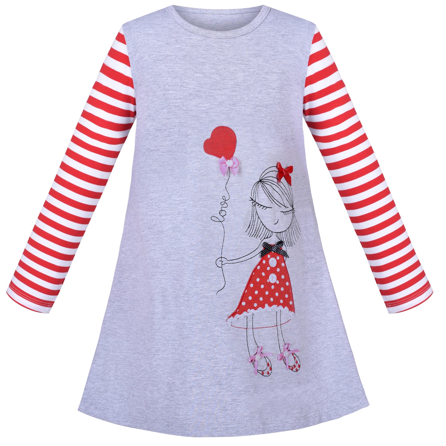 Girls Dress Long Sleeve Christmas Bow Tie Holiday Party Size 2-12 Years