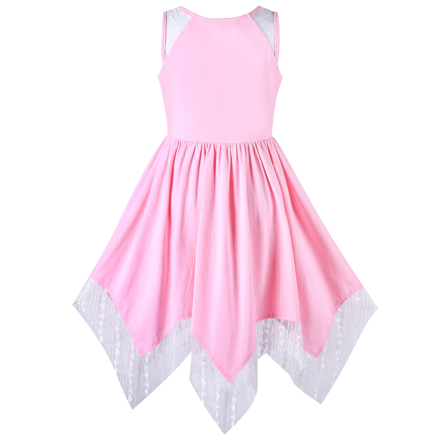 Girls Dress Flower Print Hanky Hem With Necklace Size 6-14 Years