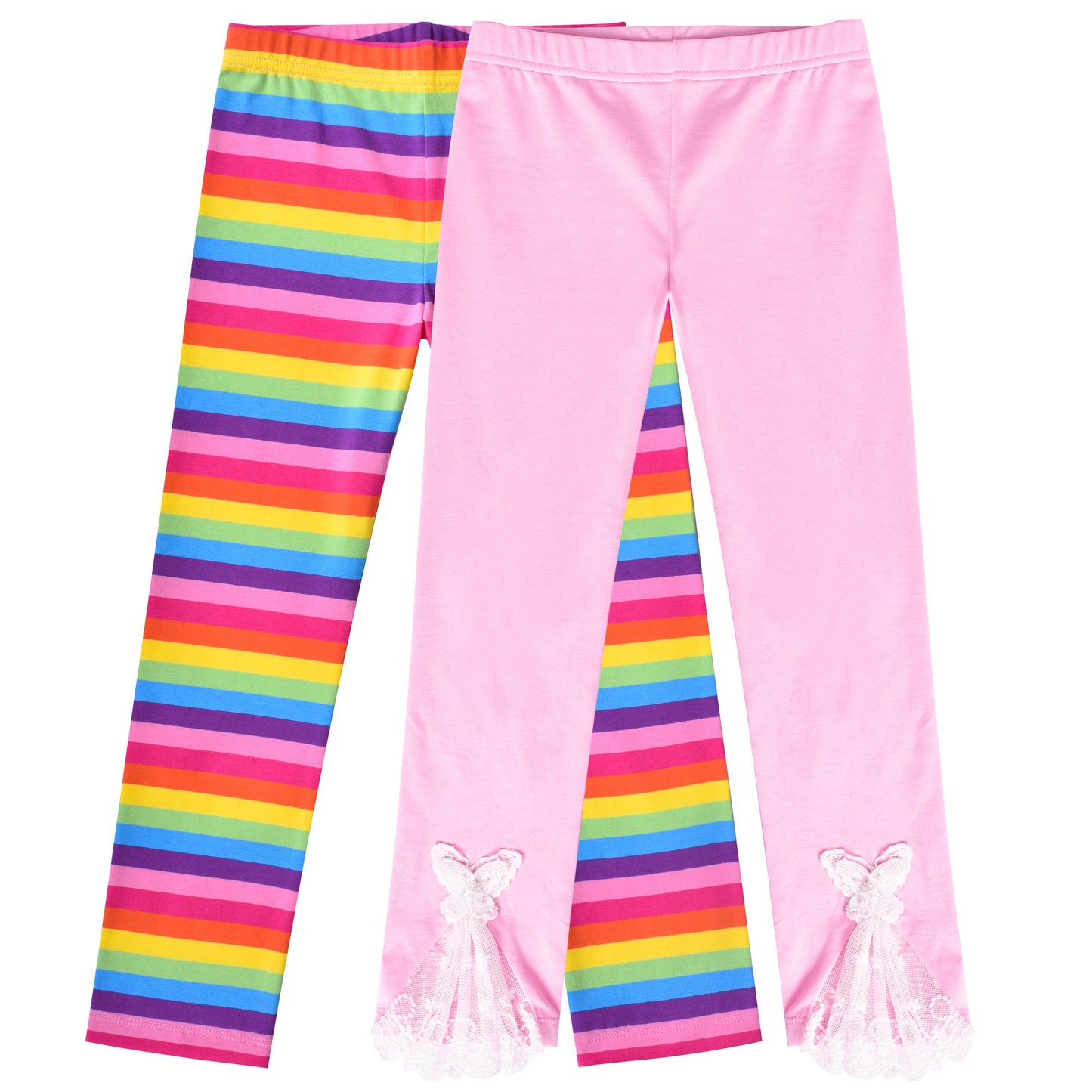 Girls Pants 3-Pack Cotton Leggings Lace Stretchy Kids Toddler Size 2-8 Years