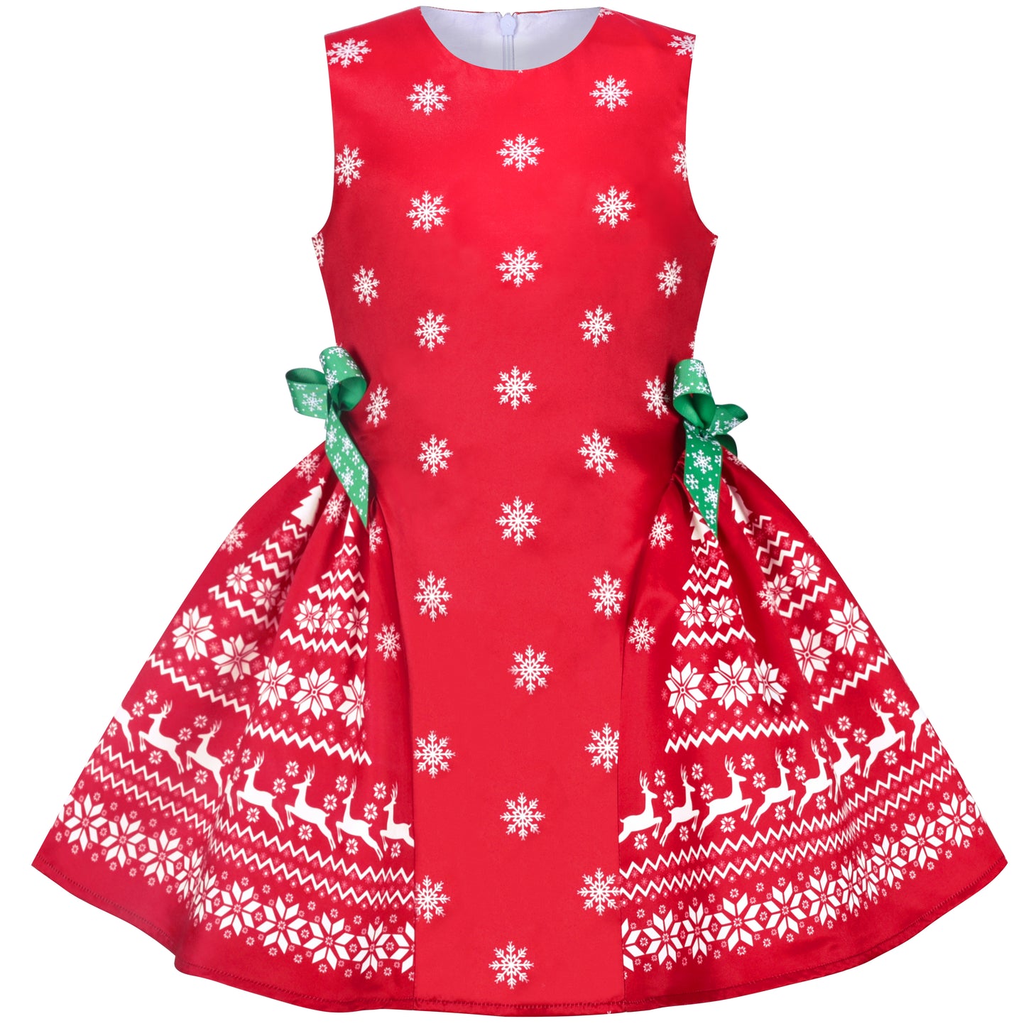 Girls Dress Reindeer Snowflakes Christmas Party Holiday Size 4-12 Years