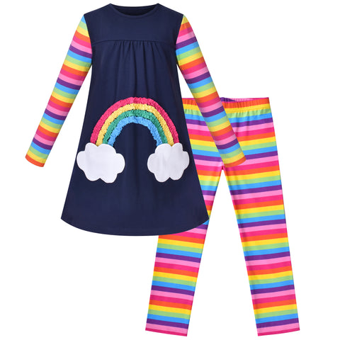 Girls Outfit Set 2 Piece Cotton Heart Casual Dress Leggings Top Pants Size 3-8 Years