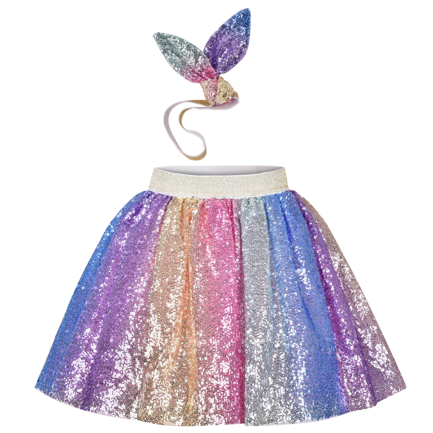 Sunny Fashion Girls Sequin Tutu Skirt with Bunny Headband Set