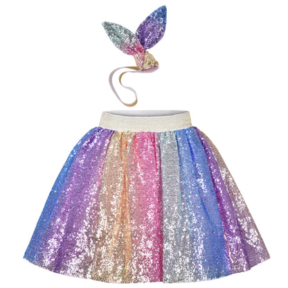 Sunny Fashion Girls Sequin Tutu Skirt with Bunny Headband Set