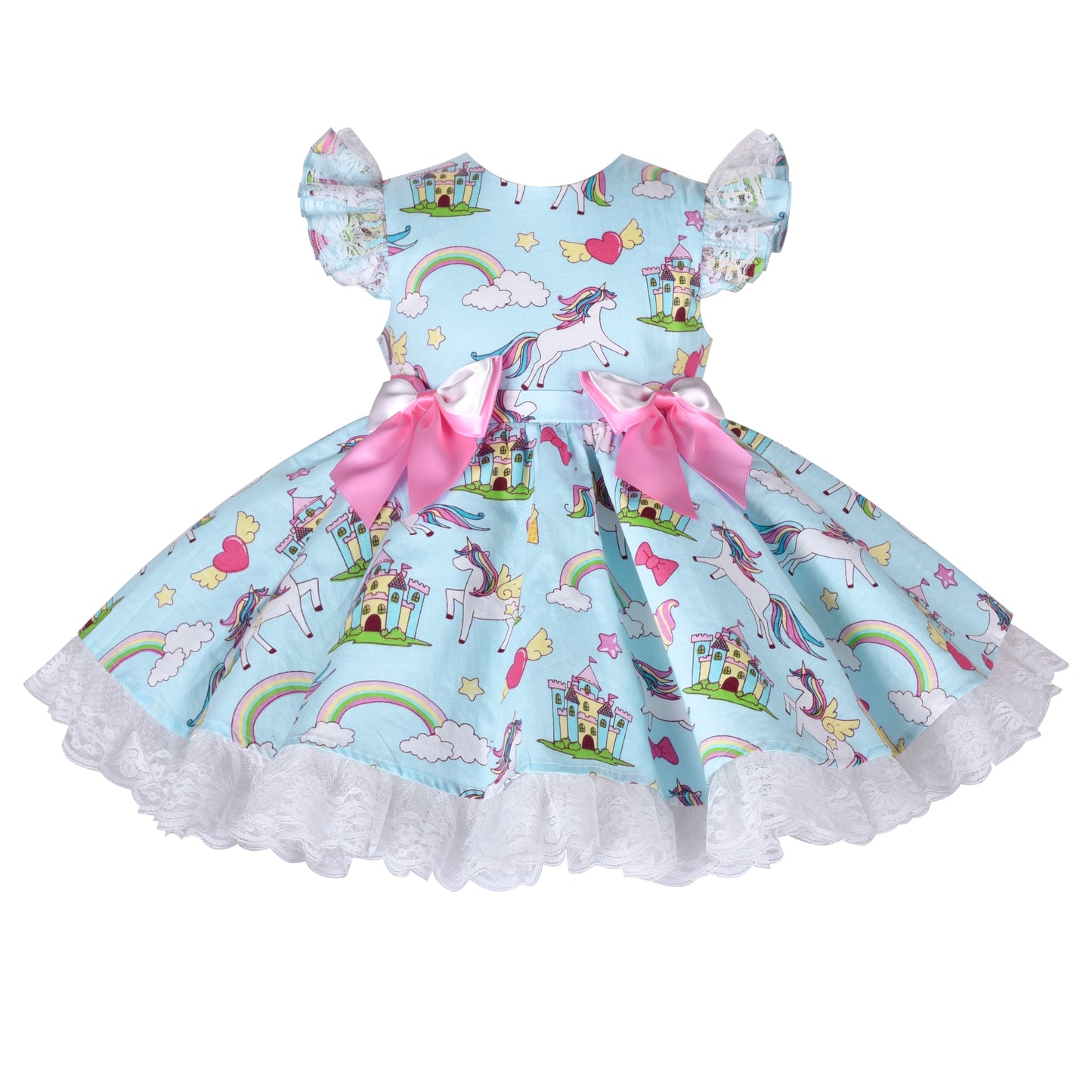 Sunny Fashion Girls Unicorn Rainbow Print Bowknot Princess Dress
