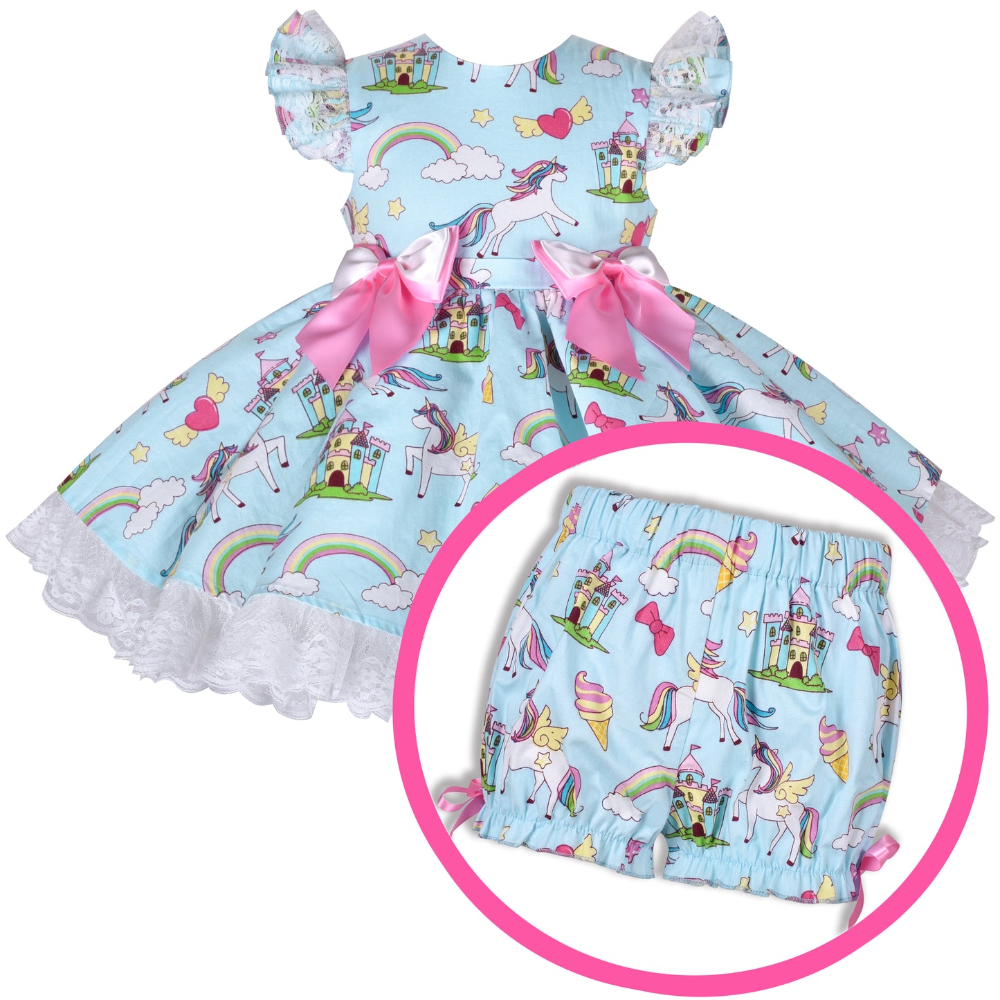 Sunny Fashion Girls Unicorn Rainbow Print Bowknot Princess Dress