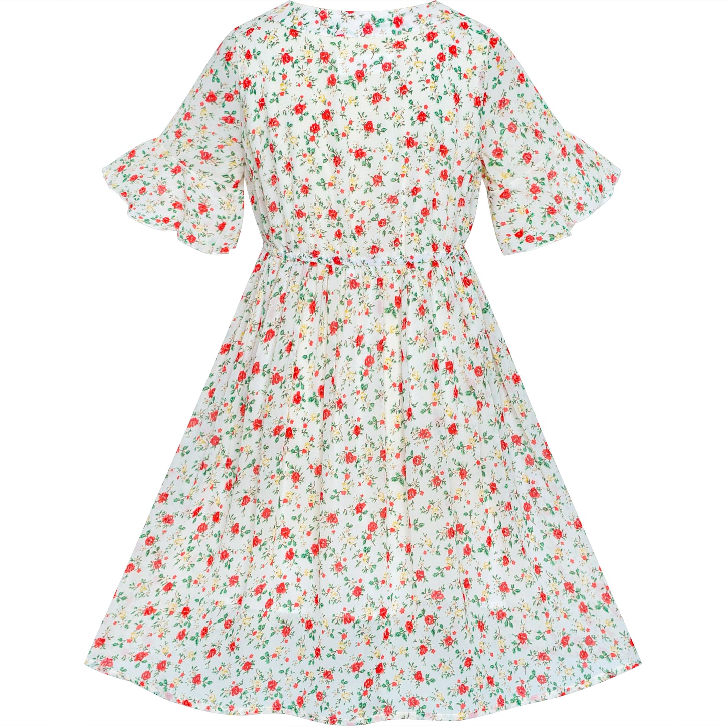 Girls Dress Chiffon Bell Sleeve Floral Elegant Dress Size 5-14 Years