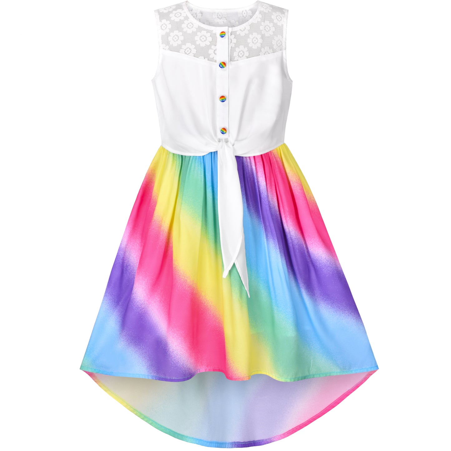 Girls Dress Chiffon Floral High-Low Tie Waist Party Princess Size 7-14 Years