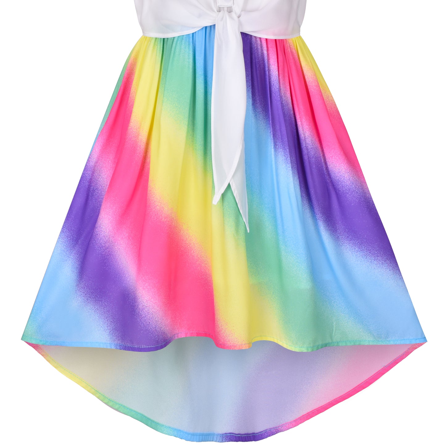 Girls Dress Chiffon Floral High-Low Tie Waist Party Princess Size 7-14 Years