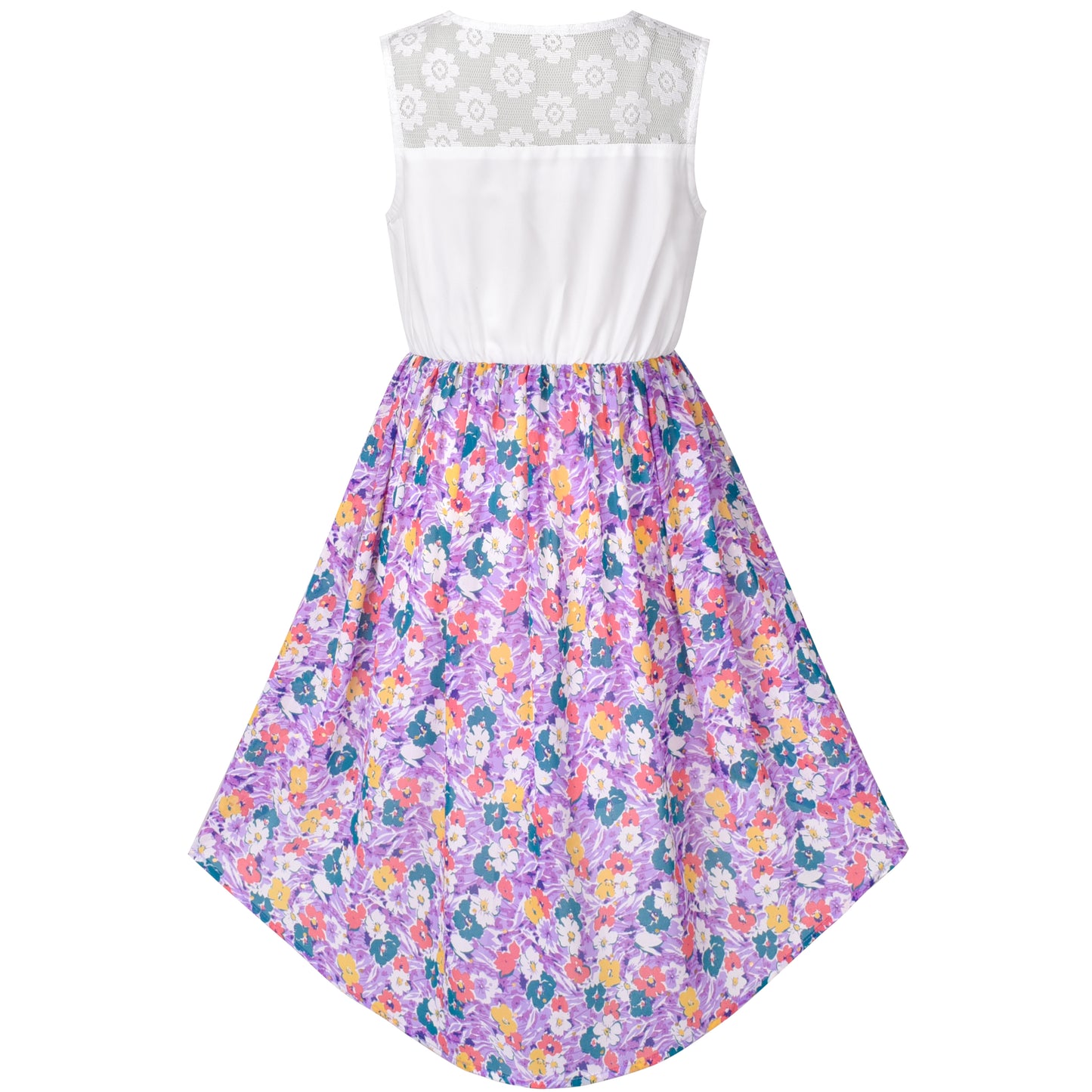 Girls Dress Chiffon Floral High-Low Tie Waist Party Princess Size 7-14 Years