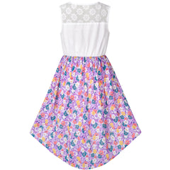 Girls Dress Chiffon Floral High-Low Tie Waist Party Princess Size 7-14 Years