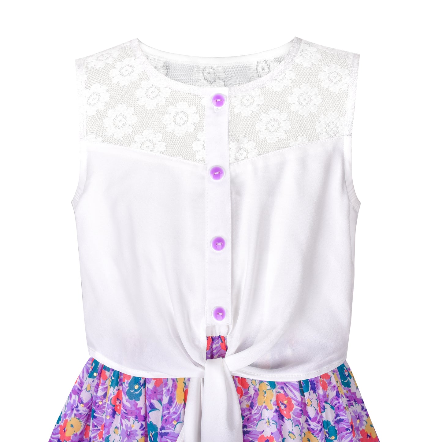 Girls Dress Chiffon Floral High-Low Tie Waist Party Princess Size 7-14 Years