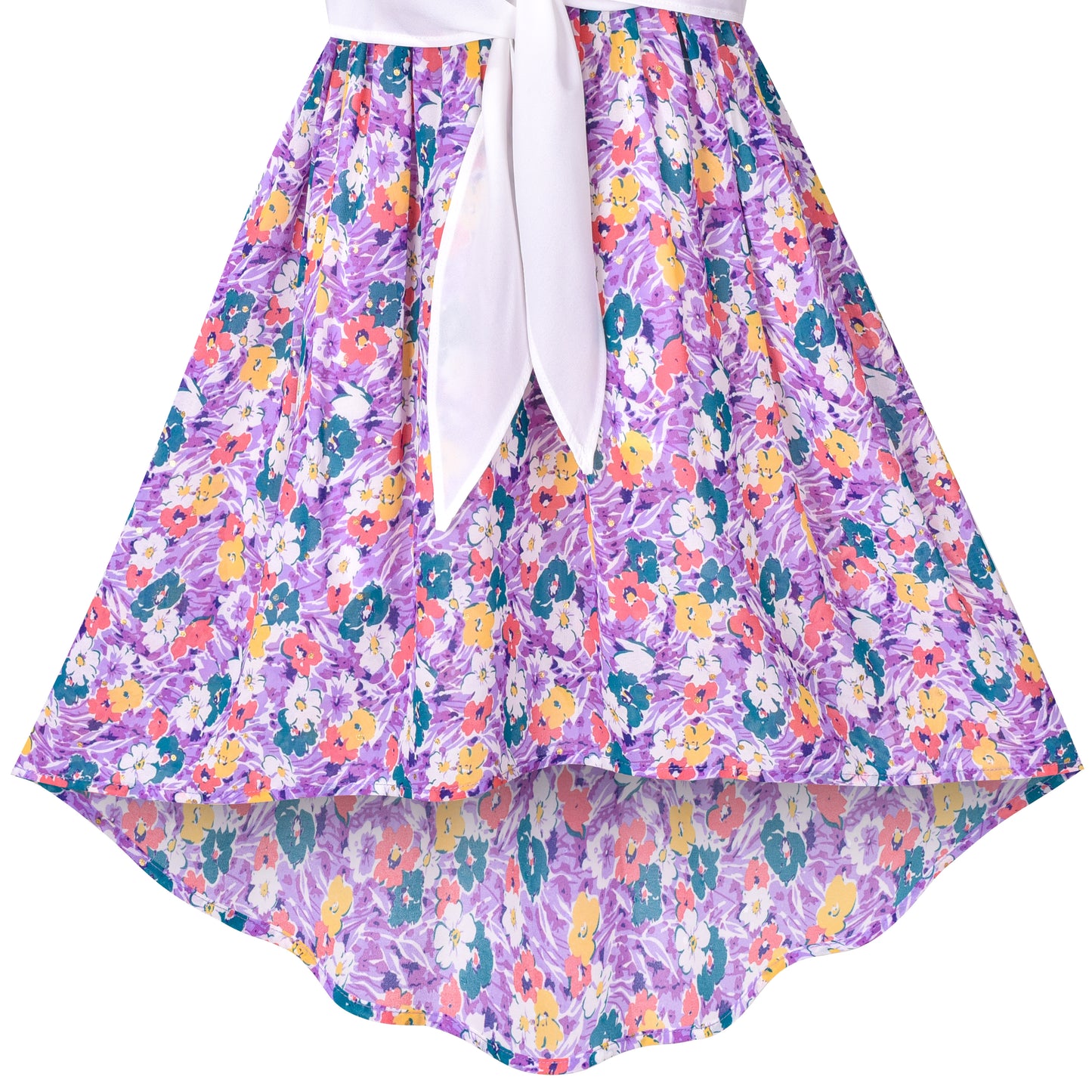 Girls Dress Chiffon Floral High-Low Tie Waist Party Princess Size 7-14 Years