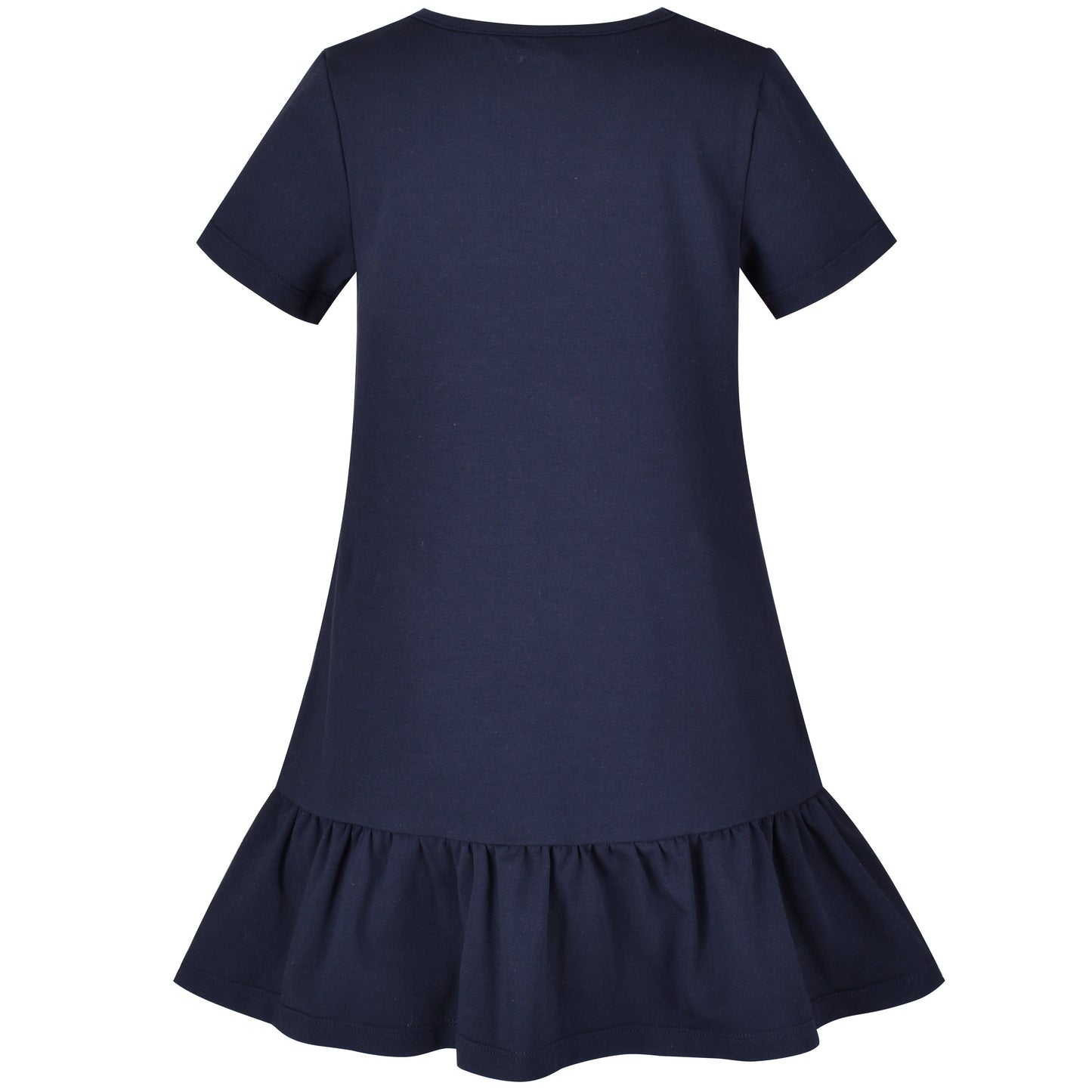 Girls Casual Dress Navy Cotton Short Sleeve Rainbow Cloud Size 2-10 Years
