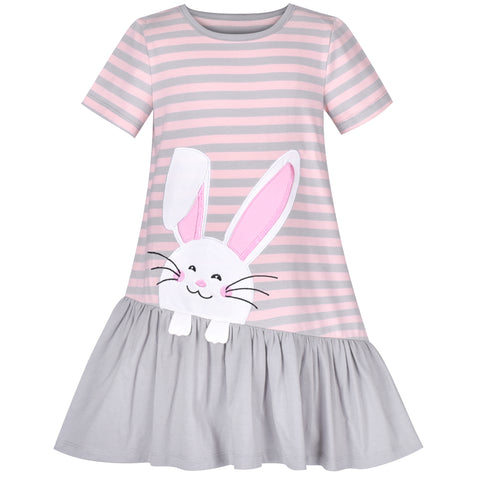 Girls Casual Dress Cotton Short Sleeve Swan Embroidered Size 2-8 Years