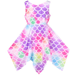 Girls Dress Flower Print Hanky Hem With Necklace Size 6-14 Years