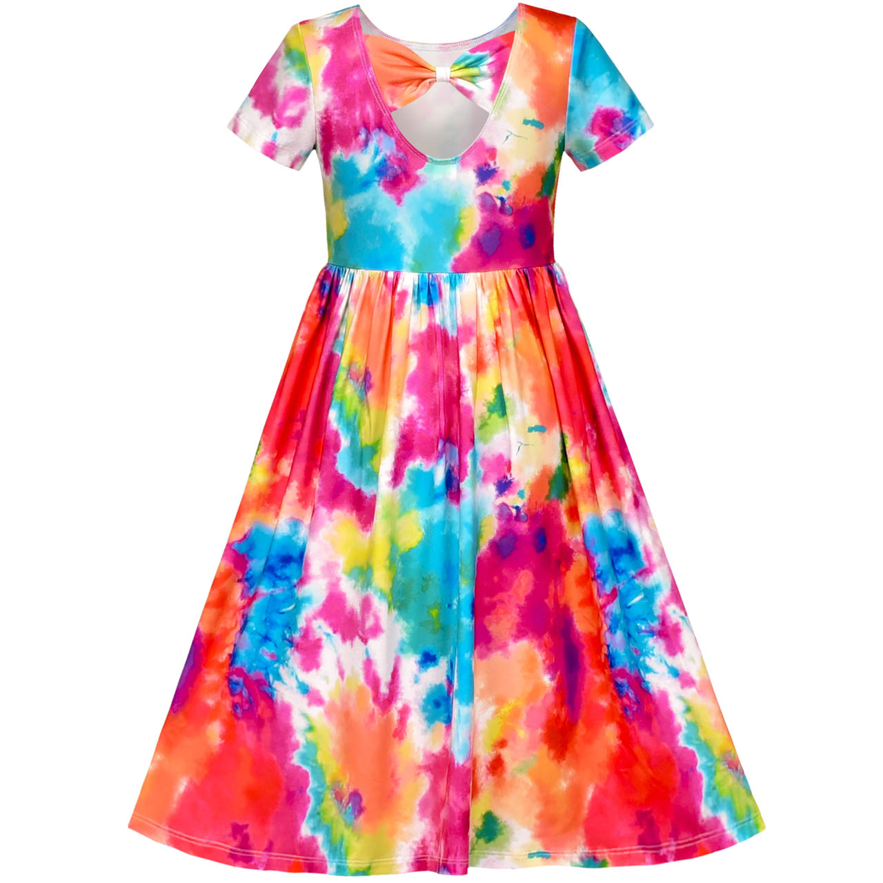 Girls Dress Floral Maxi Dress Open Back Bow Tie Casual Size 4-10 Years