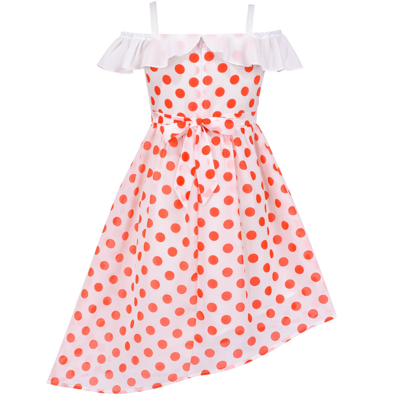 Girls Dress Swiss Dot Hi-lo Skirt Sweet Halter Sleeveless Size 6-14 Years