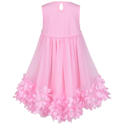 Sunny Fashion Girls Pink 3D Floral Tulle Dress with Crossbody Flower Bag