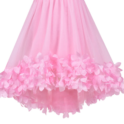 Sunny Fashion Girls Pink 3D Floral Tulle Dress with Crossbody Flower Bag