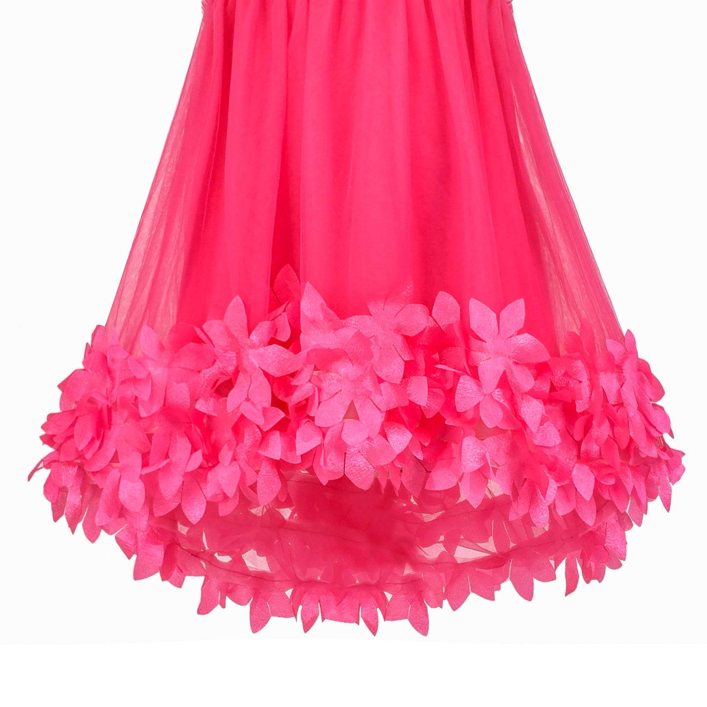 Sunny Fashion Girls Pink 3D Floral Tulle Dress with Crossbody Flower Bag