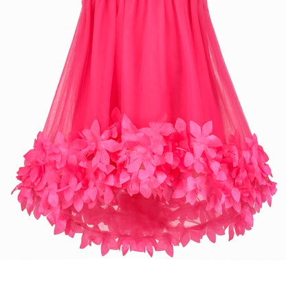 Sunny Fashion Girls Pink 3D Floral Tulle Dress with Crossbody Flower Bag