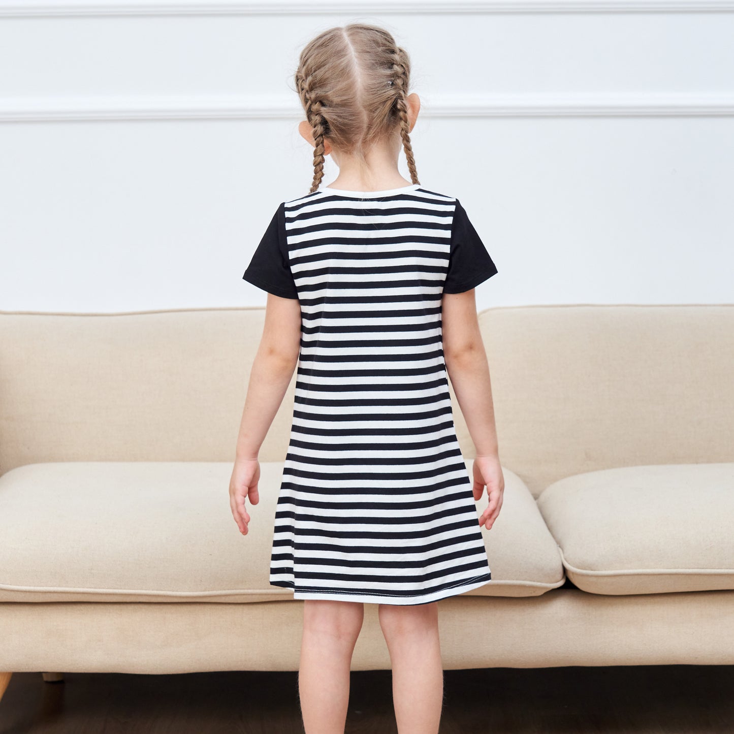 Girls Casual Dress Cotton Short Sleeve Swan Embroidered Size 2-8 Years