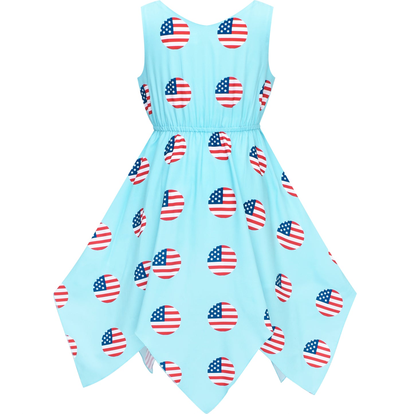 Girls Dress Flower Print Hanky Hem With Necklace Size 6-14 Years