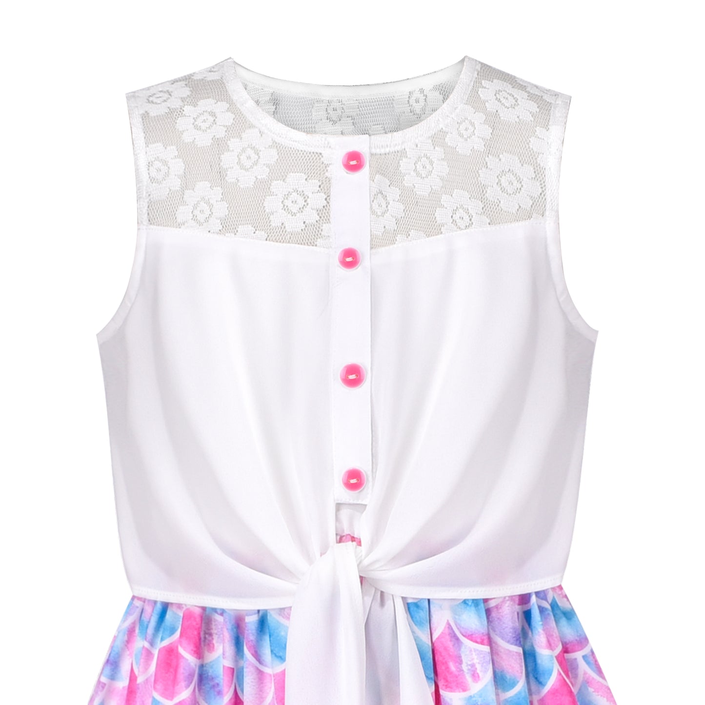 Girls Dress Chiffon Floral High-Low Tie Waist Party Princess Size 7-14 Years