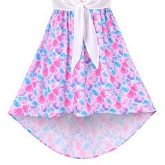 Girls Dress Chiffon Floral High-Low Tie Waist Party Princess Size 7-14 Years