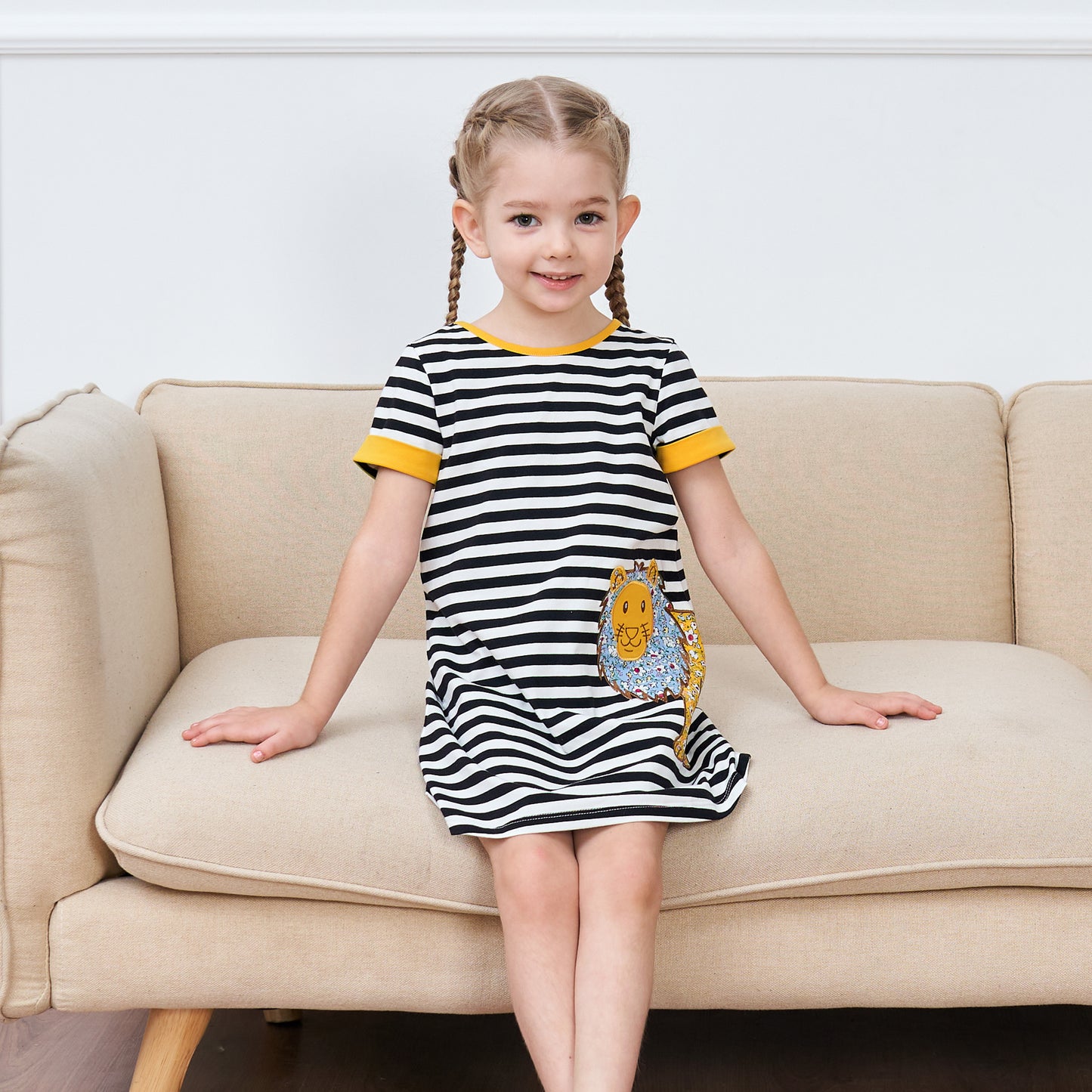 Girls Dress T-shirt Cotton Bird Embroidered Short Sleeve Size 2-8 Years