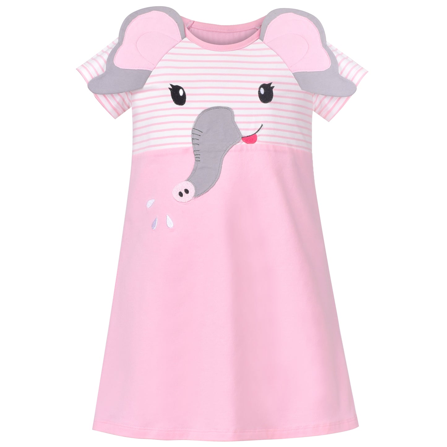 Girls Dress Flower Embroidered Stripe Short Sleeve Size 2-12 Years