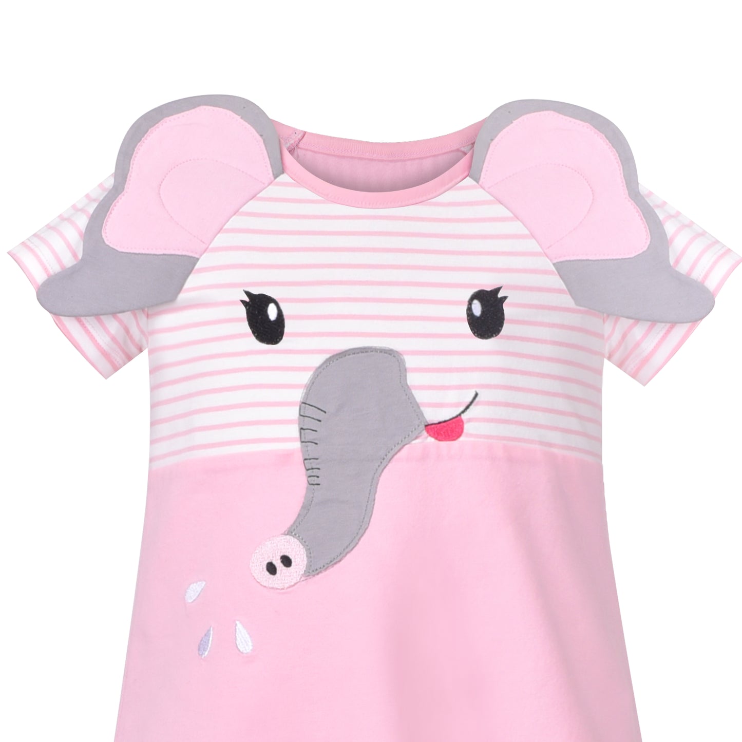 Girls Dress Flower Embroidered Stripe Short Sleeve Size 2-12 Years
