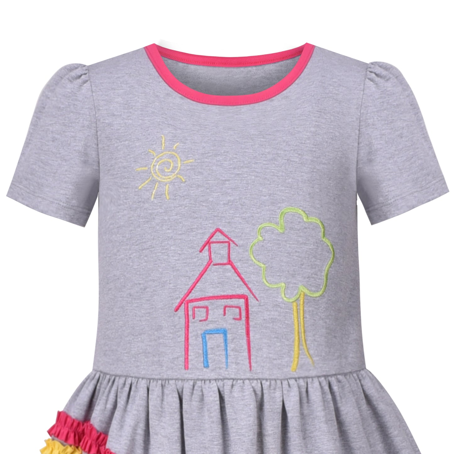 Girls Dress Colorful Striped Knitted Cotton Stretch School Size 3-12 Years