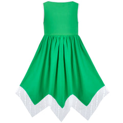 Girls Dress Flower Print Hanky Hem With Necklace Size 6-14 Years