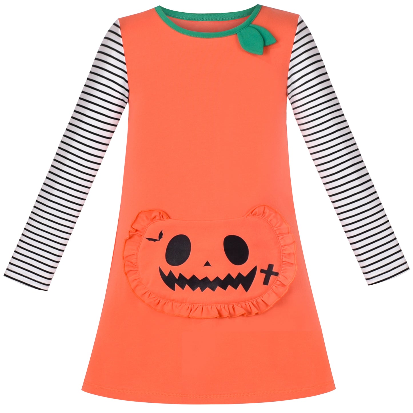 Girls Dress Long Sleeve Daisy Flower Striped Casual Cotton Size 3-12 Years