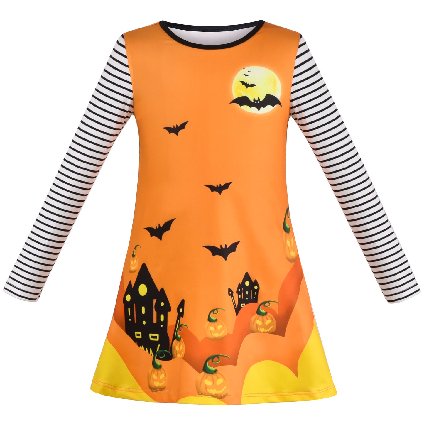 Girls Dress Long Sleeve Daisy Flower Striped Casual Cotton Size 3-12 Years